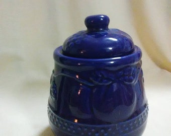 Vintage cobalt blue sugar bowl with lid