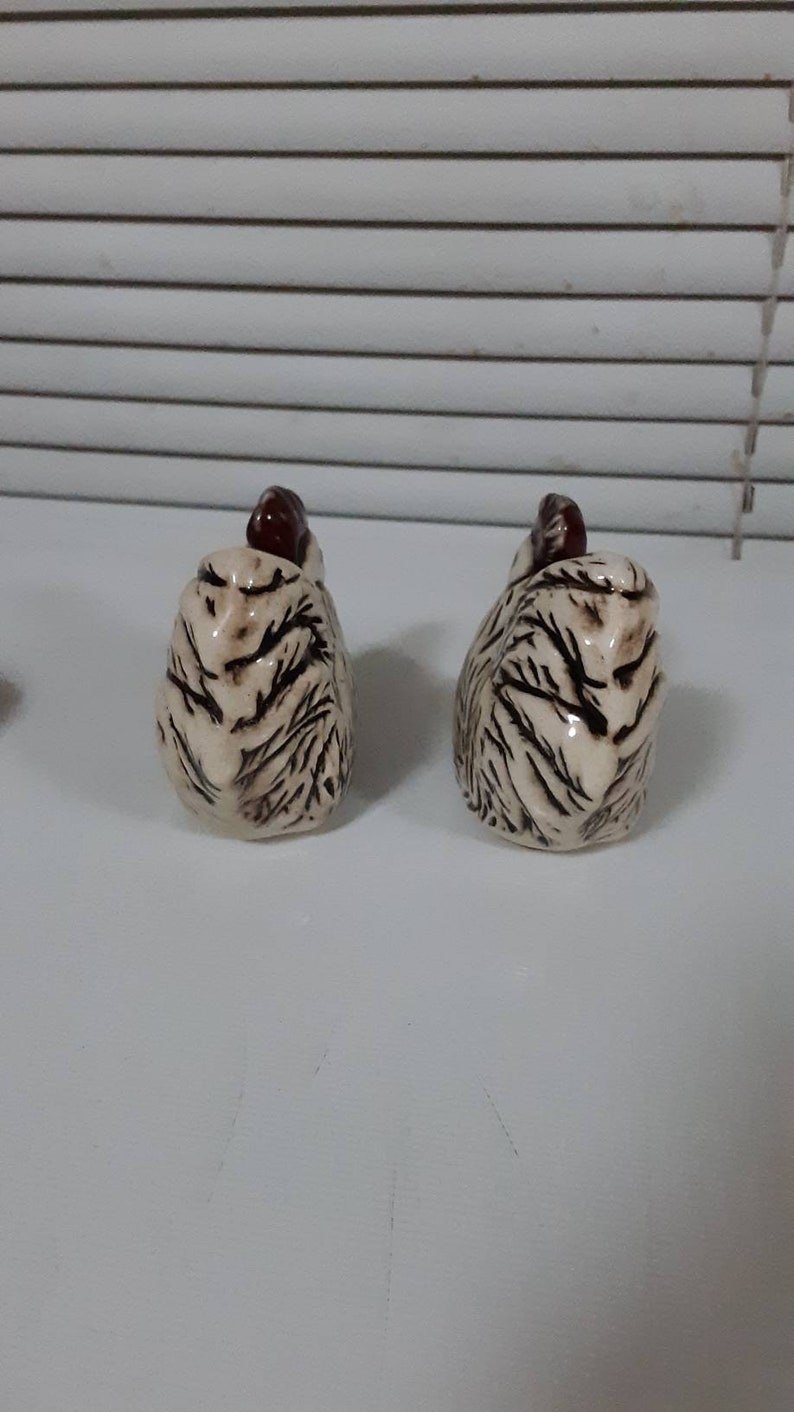 Vintage Ceramic Brown and White Hen Chicken Salt and Pepper Shakers Set with Rubber Stoppers