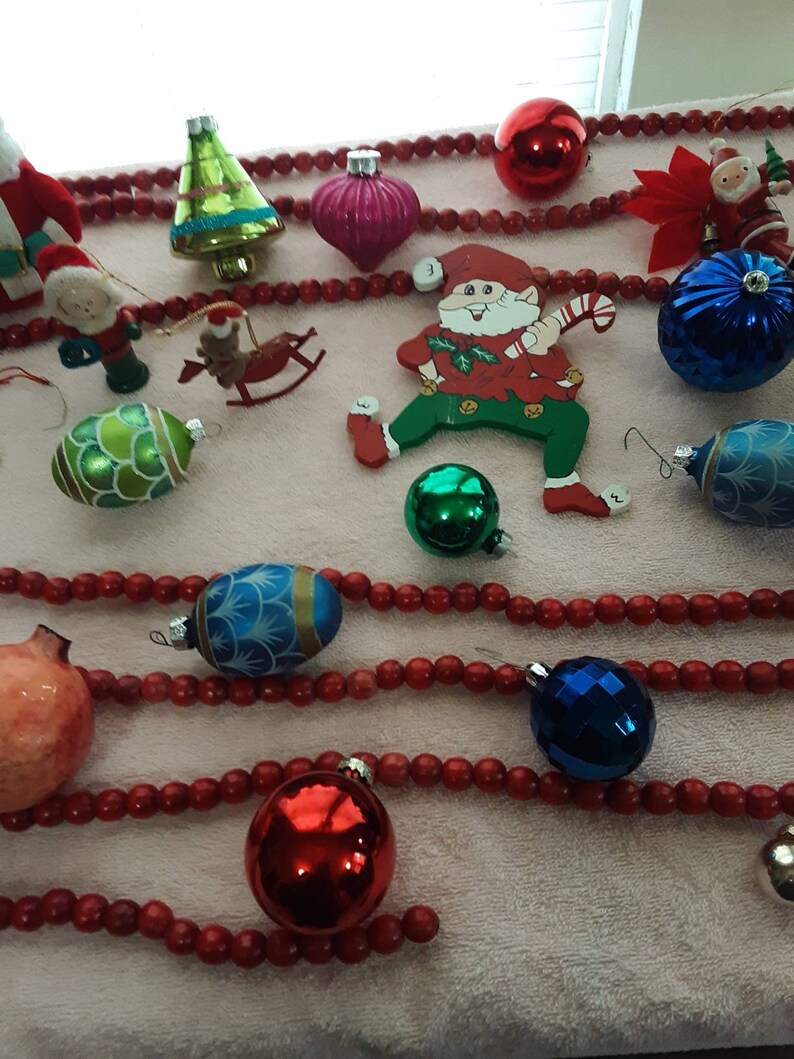 Baby Jesus Vintage Christmas Ornaments Homco 5552 and Jasco 1978 and Red Wooden Beads 29