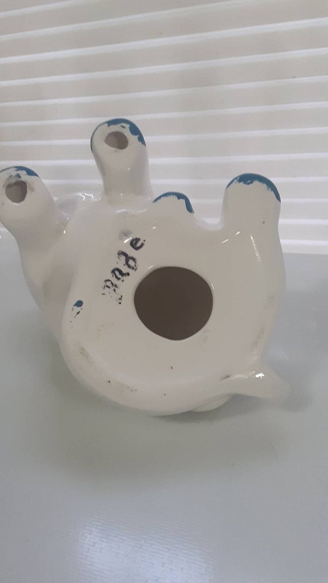 Vintage Ceramic White Pig Figurine with Blue White Polka Dot Etsy