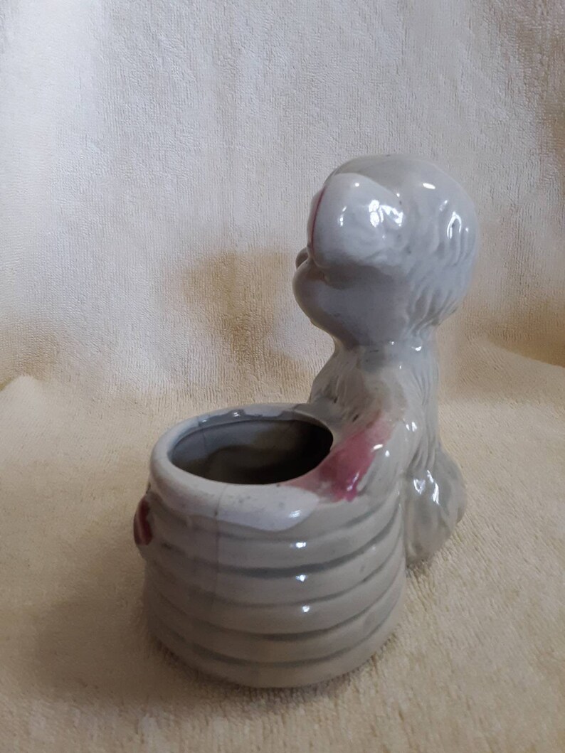 Vintage Gray Pink Bear with Honey Pot Planter Vase Indoor Outdoor Planter Porch Patio Decor