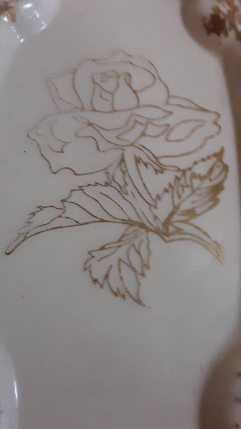 Vintage Hand Decorated Made in USA Warranted 22K Gold Butter Dish with Rose Design