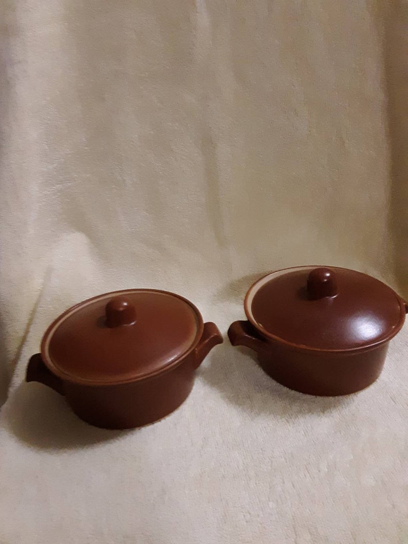 Vintage Mini 8 oz Brown Pottery Baking Dish set of 2 Cookware Bakeware