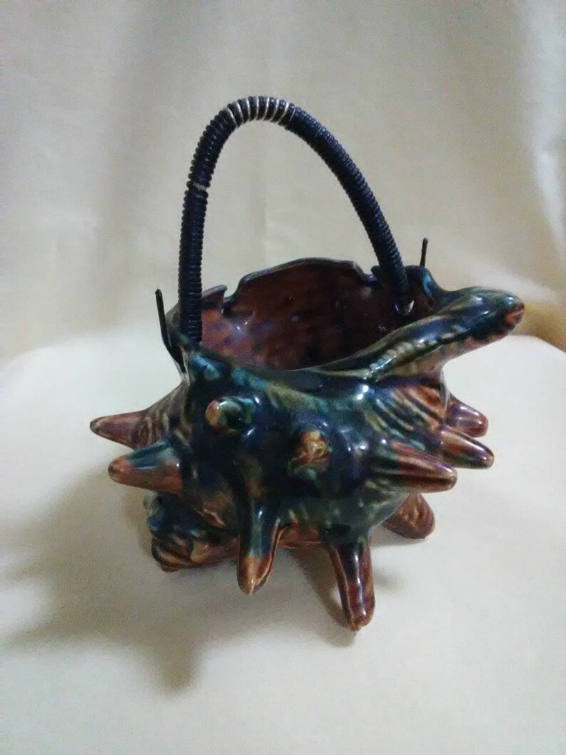 Vintage Schale Korb Keramik Braun Und Gr U00fcn Muschel Korb