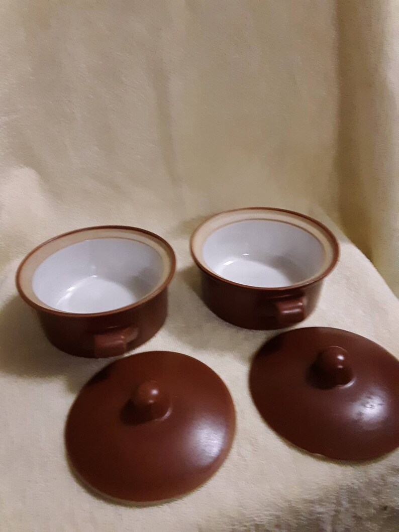 Vintage Mini 8 oz Brown Pottery Baking Dish set of 2 Cookware Bakeware