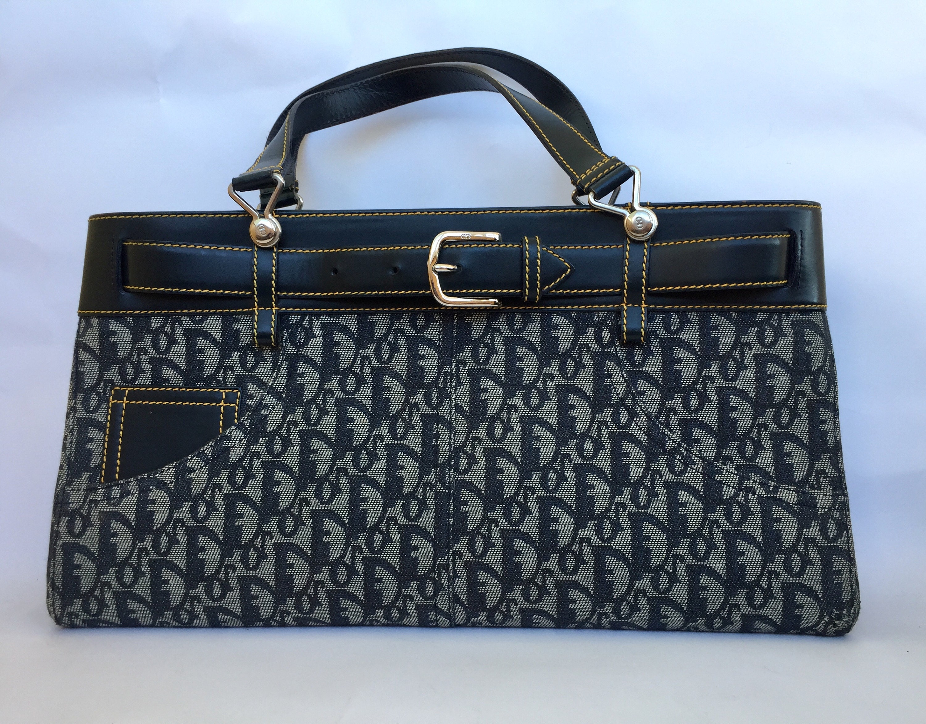 Dior Vintage Navy Trotter Canvas Leather Shoulder Bag | Etsy
