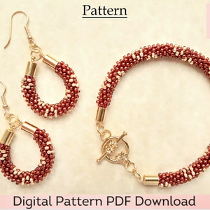Padrão Kumihimo - Pulseira e brincos com miçangas Download digital PDF Padrão e tutorial de 12 fios - Design de flores de granada e ouro