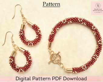 Kumihimo Pattern - Beaded Bracelet and Earrings Digital Download PDF 12-Strand Pattern and Tutorial - Garnet and Gold Flowers Design