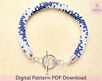 Kumihimo Pattern - Beaded Bracelet Digital Download PDF 12-Strand Pattern and Tutorial - Blue and White Fading Flower Design