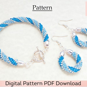 Kumihimo Pattern - Beaded Bracelet and Earrings Digital Download PDF 12-Strand Pattern and Tutorial - Blue and Silver Spiral Design