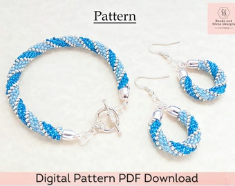 Kumihimo Pattern - Beaded Bracelet and Earrings Digital Download PDF 12-Strand Pattern and Tutorial - Blue and Silver Spiral Design