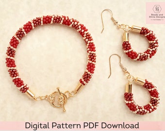 Kumihimo Pattern - Beaded Bracelet and Earrings Digital Download PDF 12-Strand Pattern and Tutorial - Garnet, Gold, and Ruby Design