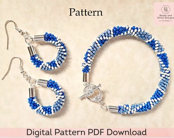 Kumihimo Pattern - Beaded Bracelet and Earrings Digital Download PDF 12-Strand Pattern and Tutorial - Cream, Dark Blue, and Light Blue
