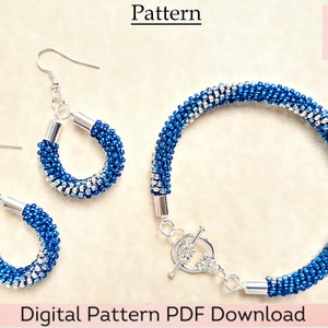 Kumihimo Pattern - Beaded Bracelet and Earrings Digital Download PDF 12-Strand Pattern and Tutorial - Long Blue and Silver Spiral Design