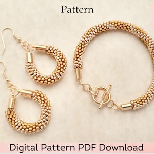 Kumihimo Pattern - Beaded Bracelet and Earrings Digital Download PDF 12-Strand Pattern and Tutorial - Topaz and Gold Design