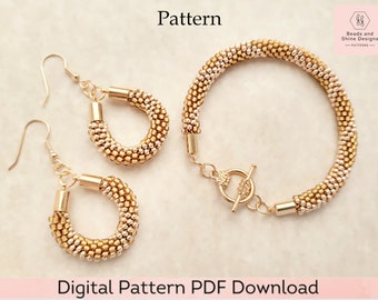 Kumihimo Pattern - Beaded Bracelet and Earrings Digital Download PDF 12-Strand Pattern and Tutorial - Topaz and Gold Design