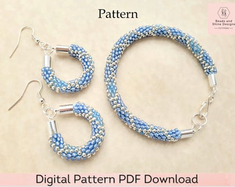 Kumihimo Pattern - Beaded Bracelet and Earrings Digital Download PDF 12-Strand Pattern and Tutorial - Montana Blue, Capri Blue, and Silver
