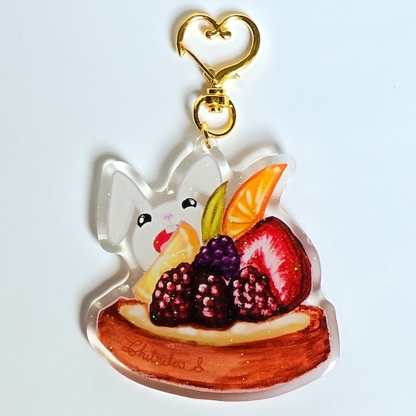 Bunny Fruit Tart Keychain Sweets Bakery Bag Clasp Charm Gift Adorable Kawaii