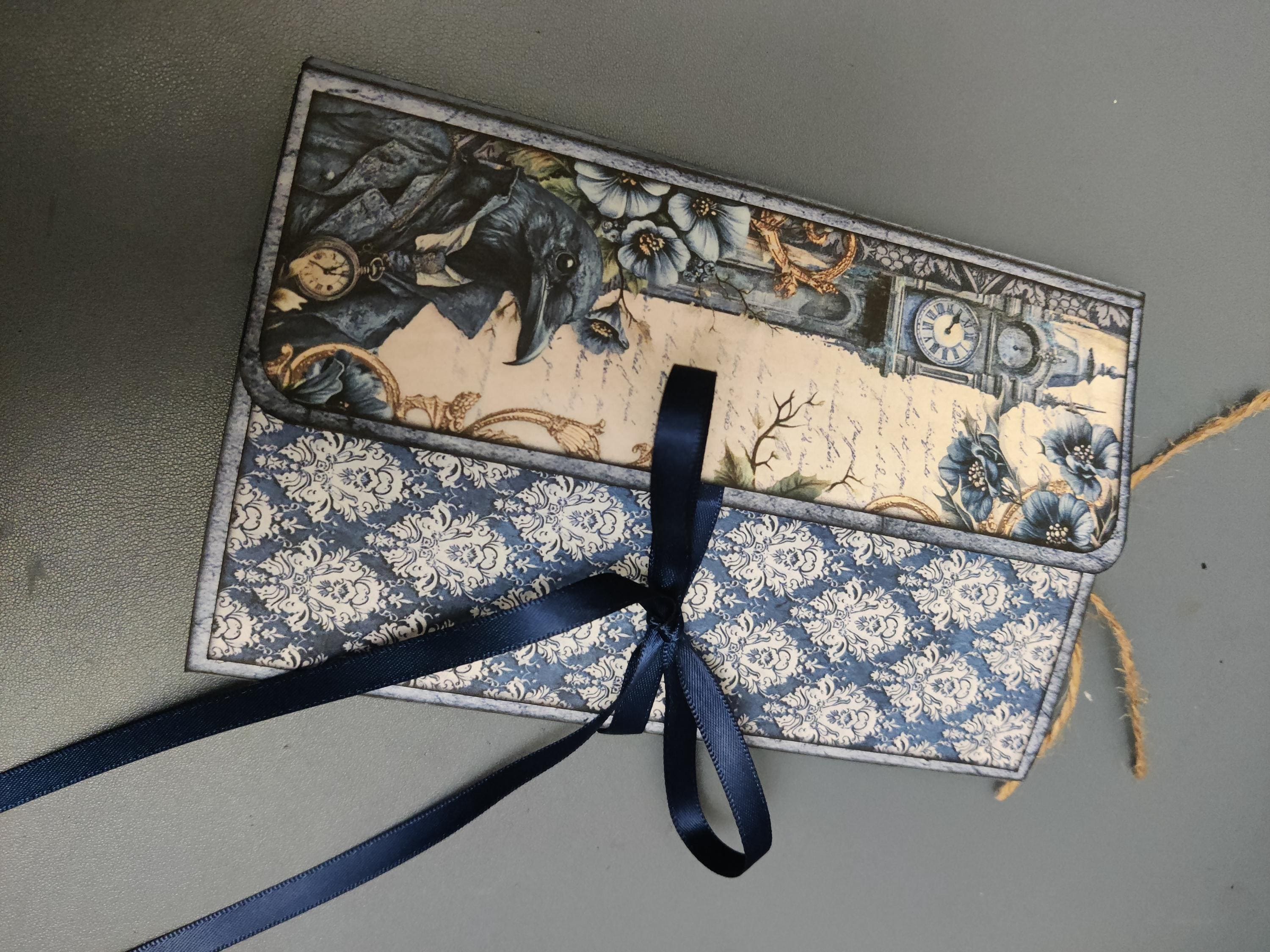 Victorian Crow Paper Folio, Mixed Media Journal with Notebook, Handmade Vintage Stationery - Raven Cottagecore notebook - bespoke paper