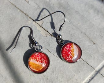 Fluid Art Dangle Earrings - Orange/red colors