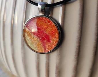 Sunset Fluid Art Pendant Necklace – One of a Kind Handmade Acrylic Pour Art Jewelry
