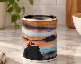 Clear Lake Sunrise Bird Silhouette Mug | 11oz Ceramic Accent