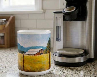 Country Barn Landscape Mug | Rustic Farmhouse Ceramic Mug