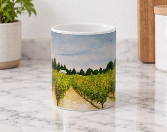 Watercolor Vineyard Landscape Mug | Scenic Winery Rows Ceramic Mug