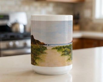 Coastal Path Ceramic Mug, Acrylic Painting, Beach Lover Gift (11oz, 15oz)