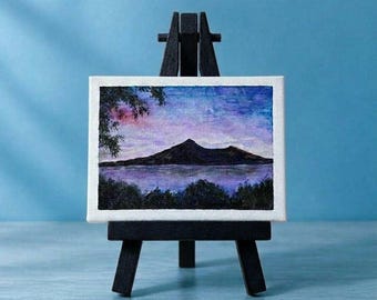 オリジナルACEOミニカード「クリアレイク」手描きミニチュアアートワーク、一点物