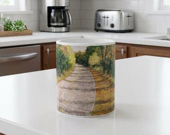 Hand-Painted Country Road Mug, Acrylic Landscape Coffee Cup (11oz, 15oz)