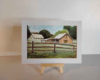 オリジナル水彩画：ウィリッツ納屋の風景（5インチ×7インチ）
