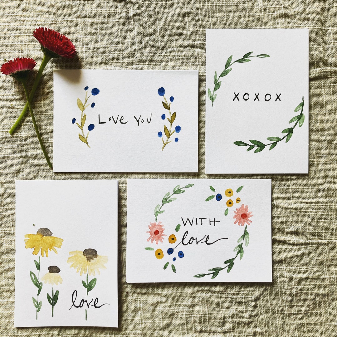 Love You Mini Cards, Set of 6 — Watercolor Lettered Mini Notes for Gifts,  Bouquets, Etc | Mini Cards by CharmCat