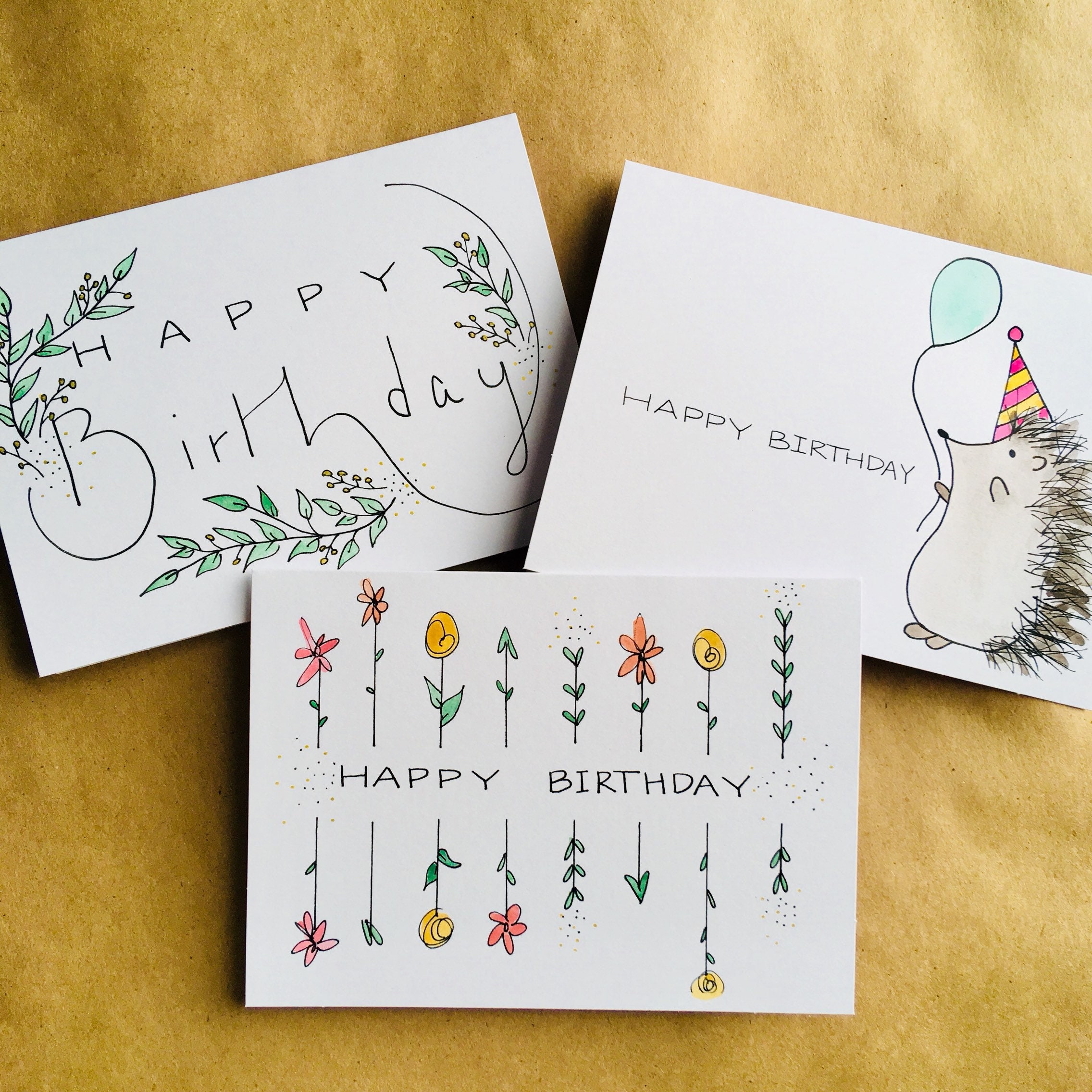 3 Pack Watercolor Birthday Cards 