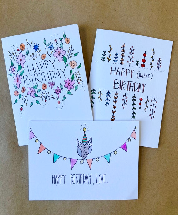 3 Pack Watercolor Birthday Cards 
