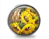 SET Of 2 Gorgeous Country Sunflower Basket Nickel Silver GLASS Cabinet Drawer Knob Pulls Also available in Vtg. Gold or Gold Brass