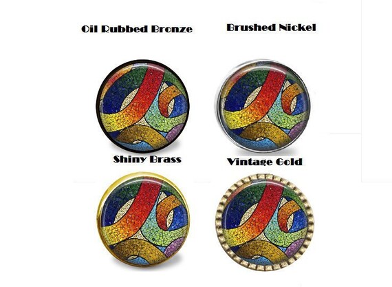 Set Of 2 Mosaic Abstract Rainbow Modern Red Glass Nickel Etsy