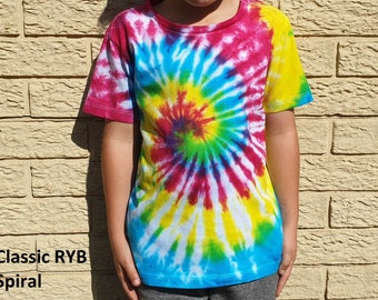 Kids unisex cotton tie dye hippie t-shirt, colourful and hand made! Tee,  festival, hippy, hand-dyed, 100% Cotton, boho, bold, vibrant