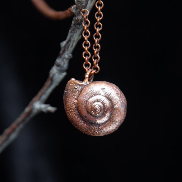 Real snail shell necklace Goblincore jewelry Copper electroformed pendant Small snail necklace for swamp witch