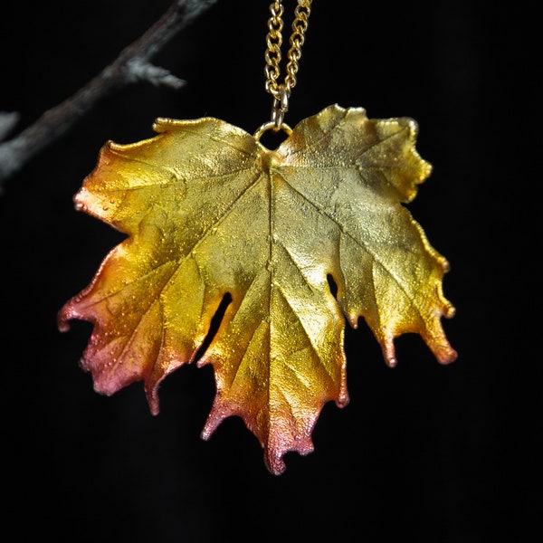 Real maple leaf necklace Copper leaf pendant Woodland fairy jewelry Gift to boho girl Fairycore style casual necklace