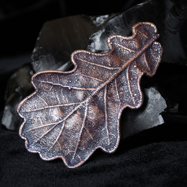 Real oak leaf hair barrette Celtic hair jewelry Mori girl gift Electroformed leaf Copper hair clip