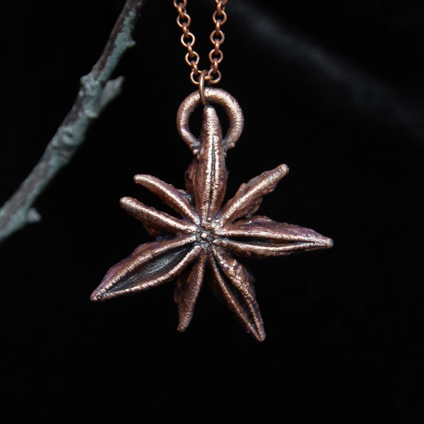 Real star anise pendant Hygge jewelry gift for baker Electroformed minimalist jewelry Wabi sabi plant necklace