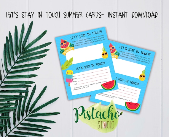 Items similar to Printable Let’s Stay In Touch Card- Summer Break- Kids ...