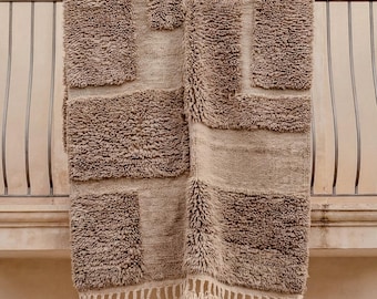 Taupe Moroccan Berber Rug | Handmade Wool Area Rug | Solid Neutral Beni Ourain Carpet | Textured Wool Rug for Modern & Boho Homes