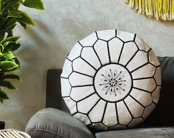 Moroccan POUF **70% OFF** with White Stitching Leather Pouf Ottoman Pouf Morrocan Leather Pouf Moroccan Pouffe