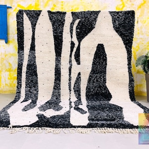 Beni Ourain Teppich, Beni Ourain Teppich, Beni Ourain Teppich, Großer Marokkanischer Teppich, Weißer und Schwarzer Teppich, Berberteppich