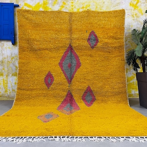 Orange moroccan rug 8x10 - beni ourain berber carpet 5x8 - Yellow wool area rug 6x9