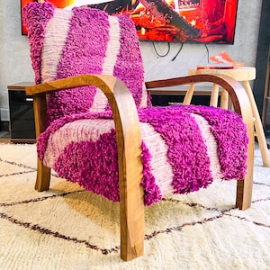 Mid century armchair, Retro lounge chair, modern chair, relax vintage style chair, Handmade wood chair, Moroccan Wood Armchair Gift