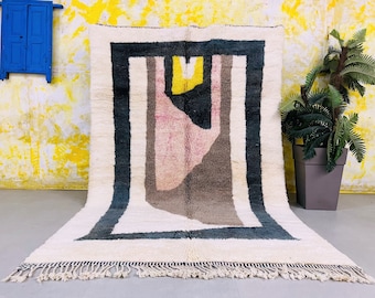 Moroccan rug 6.3 FT x 9.7 FT , Beni Mrirt rug, Premium quality Moroccan rug 6x9, Modern artwork, Handwoven large Shaggy rug, Brown rug