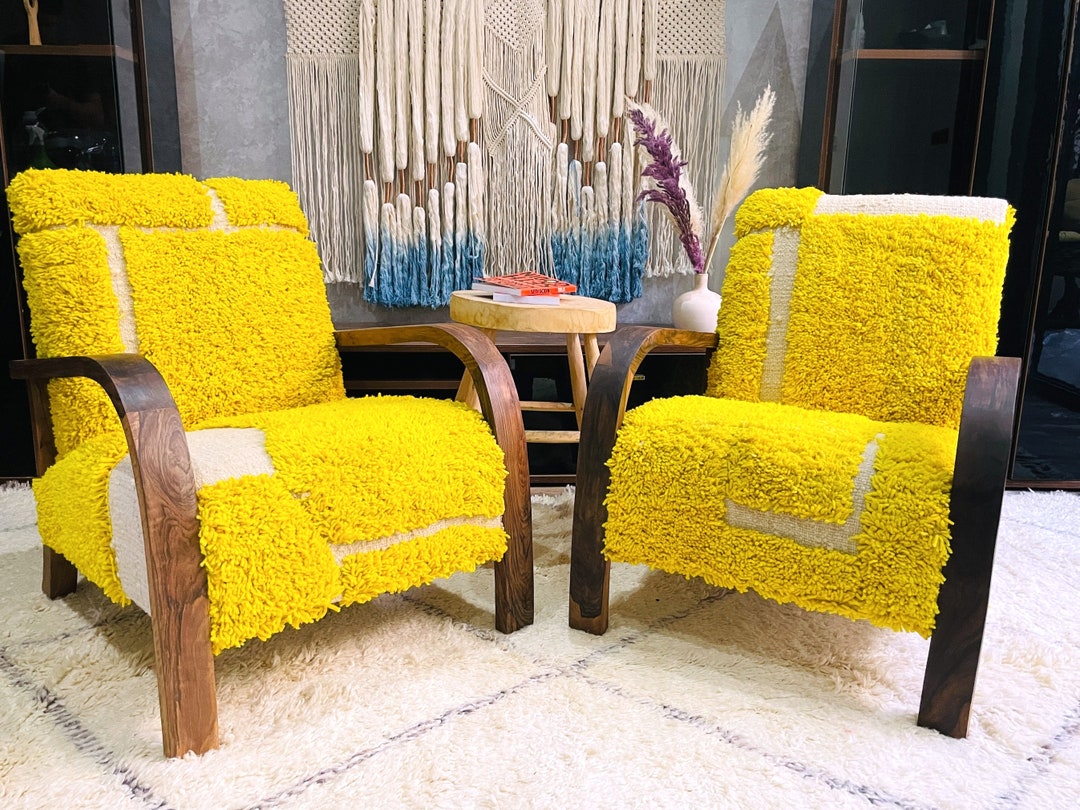 Set of Moroccan Kilim Rug Armchair, Mid Century Armchair, Retro